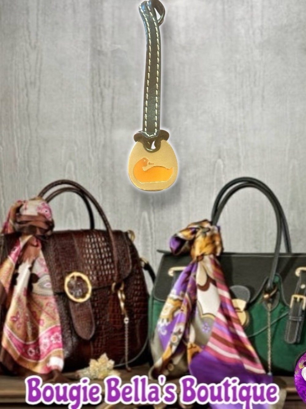 Dooney & Bourke Orange Duck Hang Tag Bag Charm Black Leather Strap